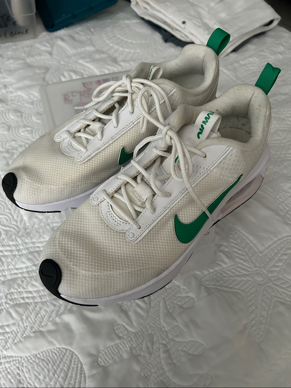 Nike womans White Sneakers with Green Swoosh